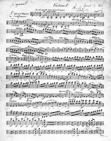 Sheet Music for the Overture to ''Egmont'' Ludwig van Beethoven, written between 1809-10 from German School