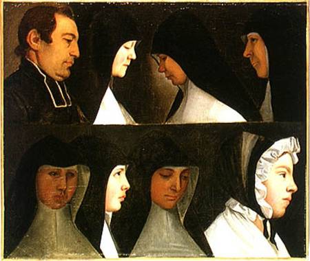 Study of Nuns, a Novice and an Abbot from German School