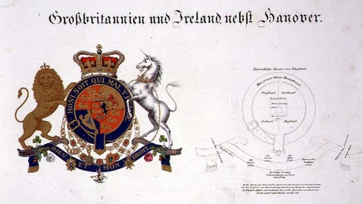 Crest of the King of the United Kingdom of Great Britain and Ireland, Defender of the Faith and King from German School, (19th century)