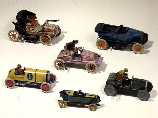 German toy cars, 1900-30 (tin) from German School, (20th century)