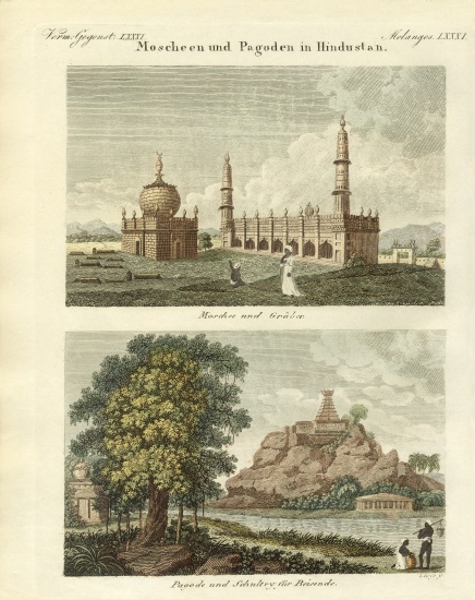 Mosques and pagodas in Hindustan from German School, (19th century)