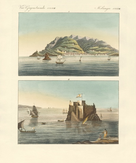 The city of Funchal and Fort Loo of the island of Madeira from German School, (19th century)