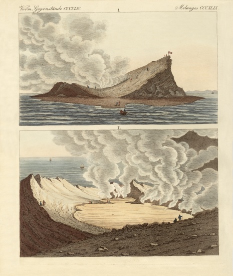 The new volcanic island on the Mediterranean Sea, two months later from German School, (19th century)