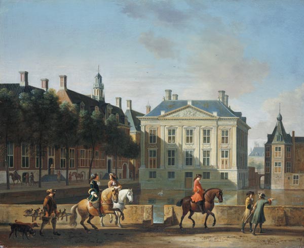 The Mauritshuis from the Langevijverburg, the Hague, with hawking party in the foreground from Gerrit Adriaensz Berckheyde