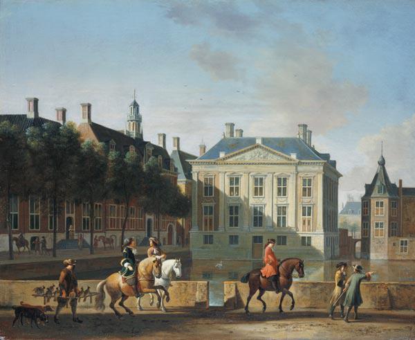 The Mauritshuis from the Langevijverburg, the Hague, with hawking party in the foreground