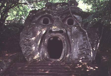 Mouth of a fantastical cave, stone sculpture in the 'Parco dei Mostri' (Monster Park) gardens laid o from Giacomo Barozzi  da Vignola