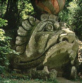 Mouth of a fantastical cave in the form of a monster's head, from the Parco dei Mostri (Monster Park