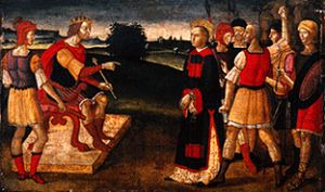 Der hl. Laurentius mit den Armen vor dem römischen Kaiser Valerian from Giacomo Pacchiarotti