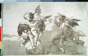 Cupids with doves and a torch
