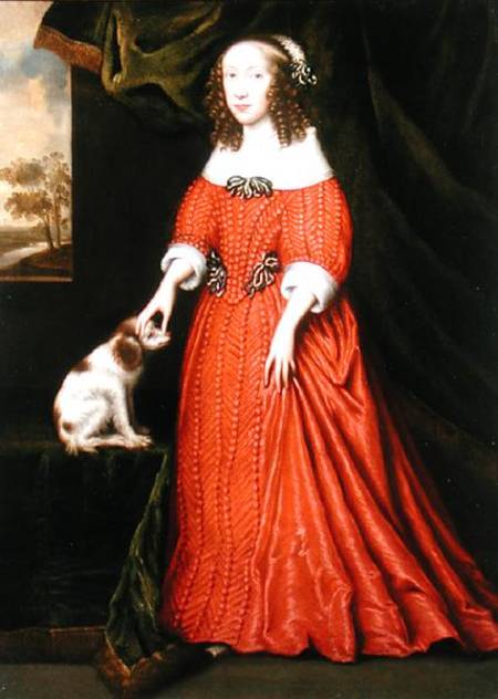 Portrait of a Young Lady in a Red Dress with a pet Spaniel from Gilbert Jackson