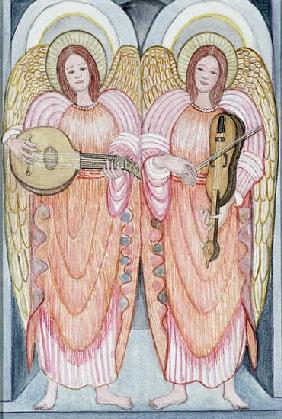 Two angels playing instruments, 1995 (w/c) 