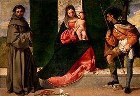 Die Jungfrau mit dem Kind zwischen den hll. Rochus und Antonius.