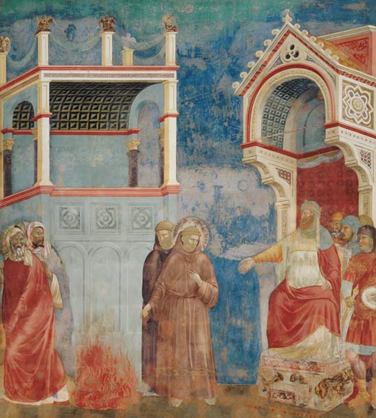 The Trial by Fire, St. Francis offers to walk through fire, to convert the Sultan of Egypt in 1219 from Giotto (di Bondone)