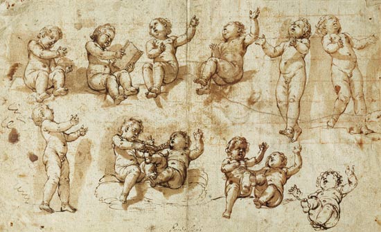 Studies of Putti (pen, ink, wash and chalk) from Giovanni Baglione