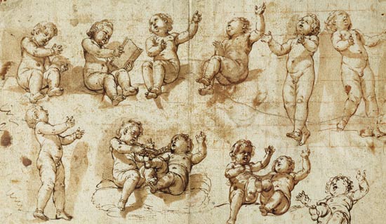 Studies of Putti (pen, ink, wash and chalk) - Auschnitt from Giovanni Baglione