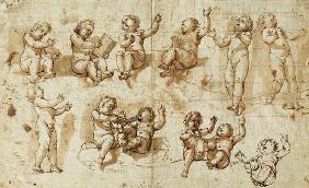 Studies of Putti (pen, ink, wash and chalk)