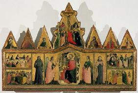 Polyptych: central panel depicting the Madonna and Child Enthroned with Angels and Saints surrounded