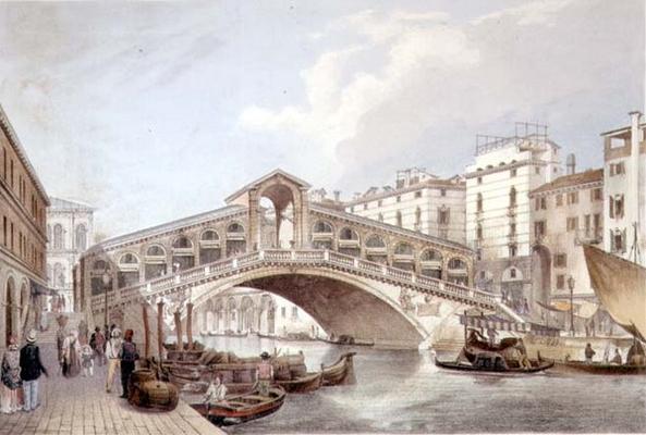The Ponte di Rialto, Venice, engraved by Lefevre (litho) from Giovanni Battista Cecchini