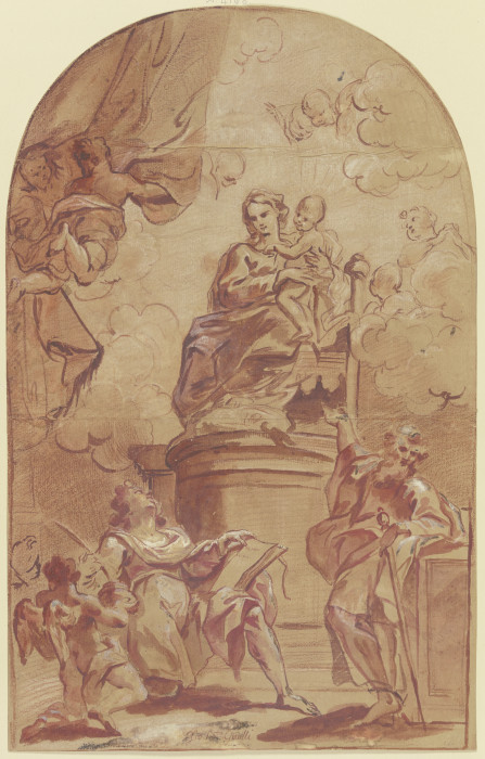 Maria auf dem Throne, dabei der Heilige Paulus und der Heilige Matthäus mit dem Engel from Giovanni Battista Gaulli