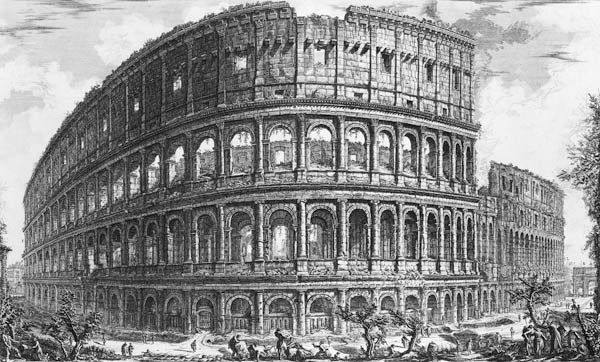 View of the Flavian Amphitheatre, known as the Colosseum from ''Vedute'', first published by  in 175 from Giovanni Battista Piranesi