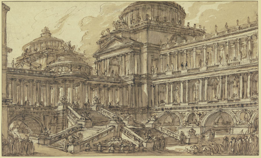 Großartiges Gebäude mit Kuppel, Säulenhallen und vielen Treppen und Figuren from Giovanni Battista Piranesi