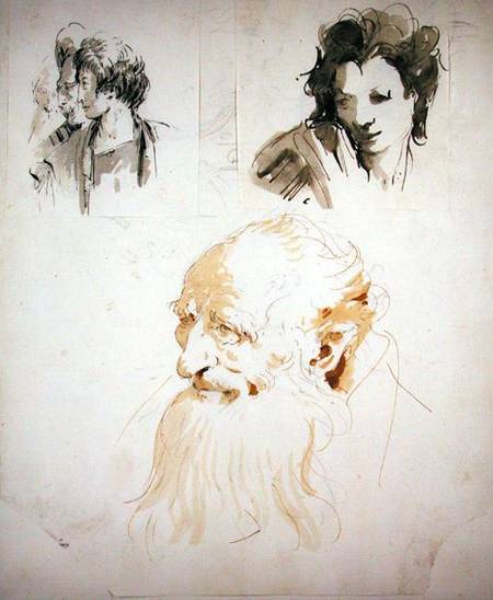 Three Studies of Heads (pen from Giovanni Battista Tiepolo