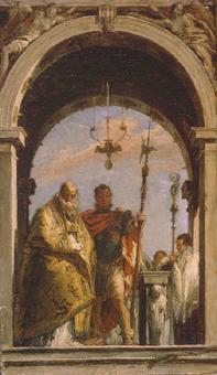 Bildnis zweier Heiliger in einem Torbogen
