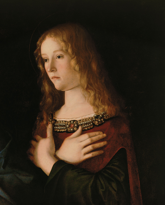 Maria Magdalena, Ausschnitt von "Jungfrau und Kind mit der heiligen Katharina und Maria Magdalena" from Giovanni Bellini