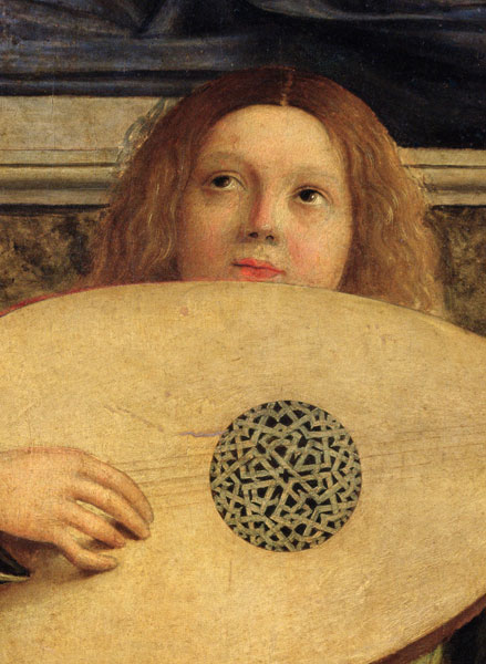 The San Giobbe Altarpiece, detail of angel playing music, c.1487 (detail of 55433) from Giovanni Bellini