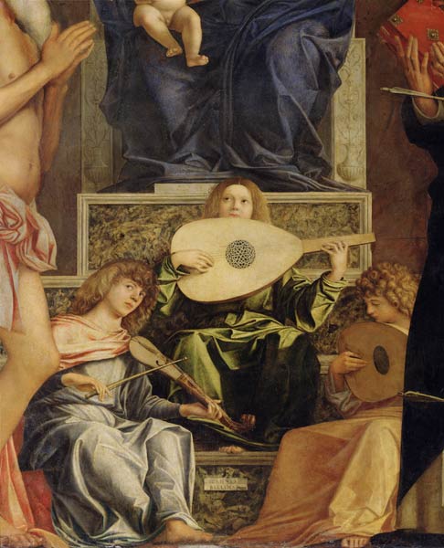 The San Giobbe Altarpiece, detail of music-making angels from Giovanni Bellini