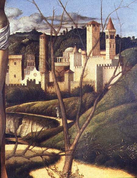 Crucifixion (detail of the background landscape showing a town (detail of 87045) from Giovanni Bellini