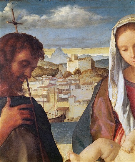 Madonna and Child with St.John the Baptist and a Saint, detail of the background waterside city, c.1 from Giovanni Bellini