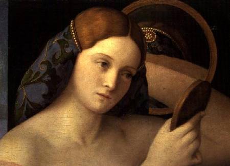 Young Woman at her Toilet, detail of the face from Giovanni Bellini