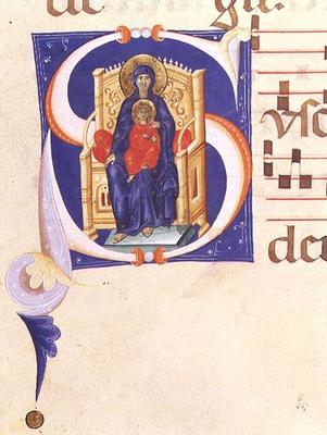 Ms 562 f.16r Historiated initial 'S' depicting the Madonna and Child enthroned, from a gradual from from Giovanni Cimabue