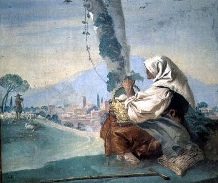 Old Peasant Woman with a Basket of Eggs from the 'Foresteria' ( 1757 from Giovanni Domenico Tiepolo