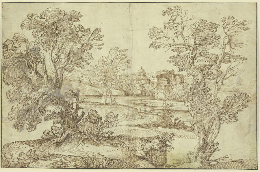 Landschaft mit Wasser, Baumgruppen und Gebäuden from Giovanni Francesco Grimaldi
