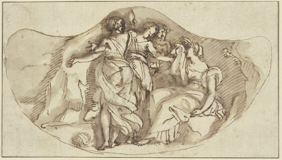 Die drei Parzen mit einer betrübten weiblichen Gestalt from Giovanni Francesco Romanelli