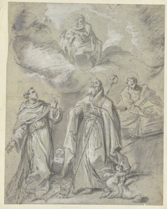 Die Madonna erscheint drei heiligen Männern from Giovanni Lanfranco