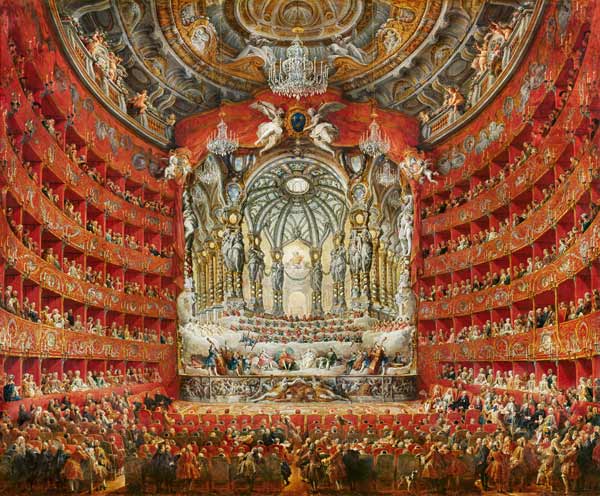 Musikfest, gegeben vom Kardinal de La Rochefoucauld im Teatro Argentina in Rom am 15. Juli 1747 anla from Giovanni Paolo Pannini