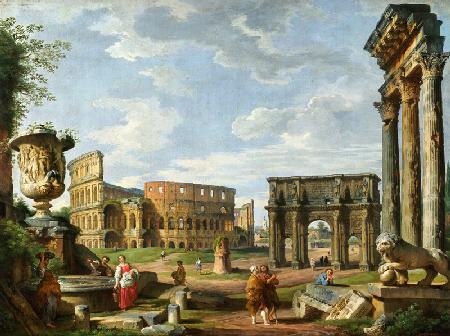 A Capriccio View Of Rome With The Colosseum, The Arch Of Constantine And The Temple Of Castor And Po