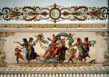 Triumphant goddess drawn in a chariot, detail of the ornamental border of the ceiling in the Raspber from Giovanni Scotti