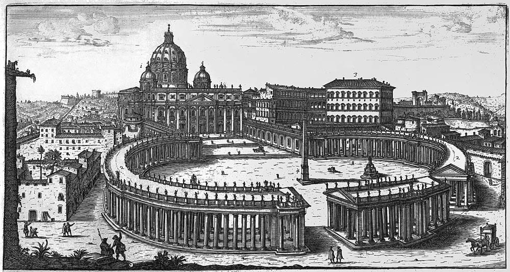 Bernini''s original plan for St. Peter''s Square, Rome from Giovanni Battista Falda