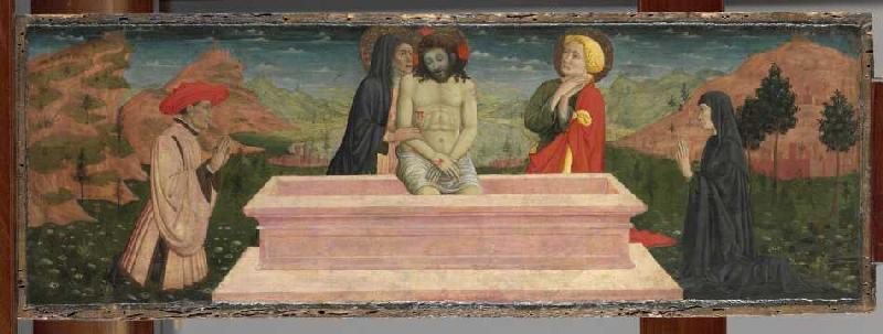 Imago pietatis mit Maria und Johannes und einem Stifterpaar. from Giovanni Francesco da Rimini