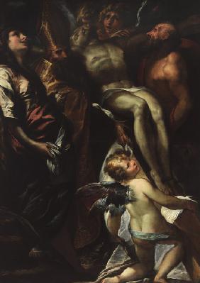 The Descent from the Cross with Saints Mary Magdalene, Augustine, Jerome and Angels
