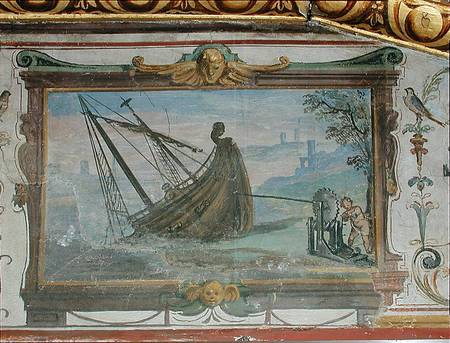 An endless screw that allowed Archimedes (c.287-12 BC) to drag a ship ashore, Stanza della Mattemati from Giulio Parigi