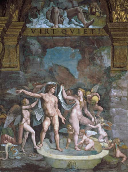 Mars and Venus bathing, aided by Cupid and putti from the Sala di Amore e Psiche from Giulio Romano