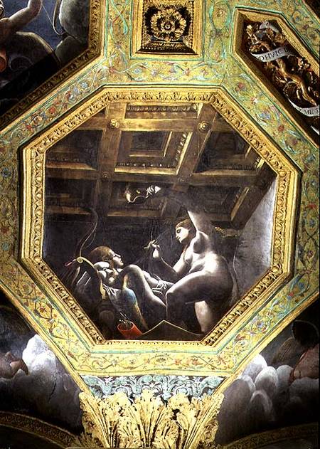 Psyche sees Cupid while he sleeps, ceiling caisson from the Sala di Amore e Psiche from Giulio Romano