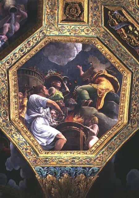 Scene of the sacrifice of a dove, ceiling caisson from the Sala di Amore e Psiche from Giulio Romano