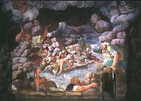 Sala dei Giganti, detail of the destruction of the giants by Jupiter's thunderbolts