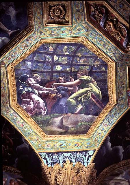 Women gathering grapes, ceiling caisson from the Sala di Amore e Psiche from Giulio Romano